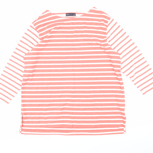 Marks and Spencer Womens Pink Striped 100% Cotton Basic T-Shirt Size 16 Boat Neck