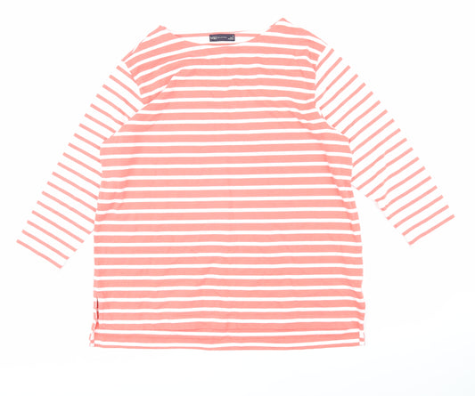 Marks and Spencer Womens Pink Striped 100% Cotton Basic T-Shirt Size 16 Boat Neck