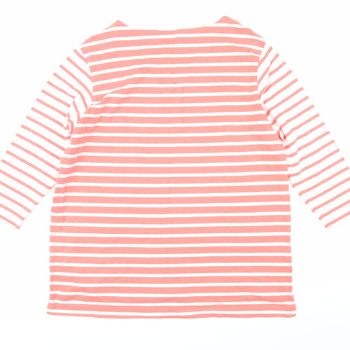 Marks and Spencer Womens Pink Striped 100% Cotton Basic T-Shirt Size 16 Boat Neck