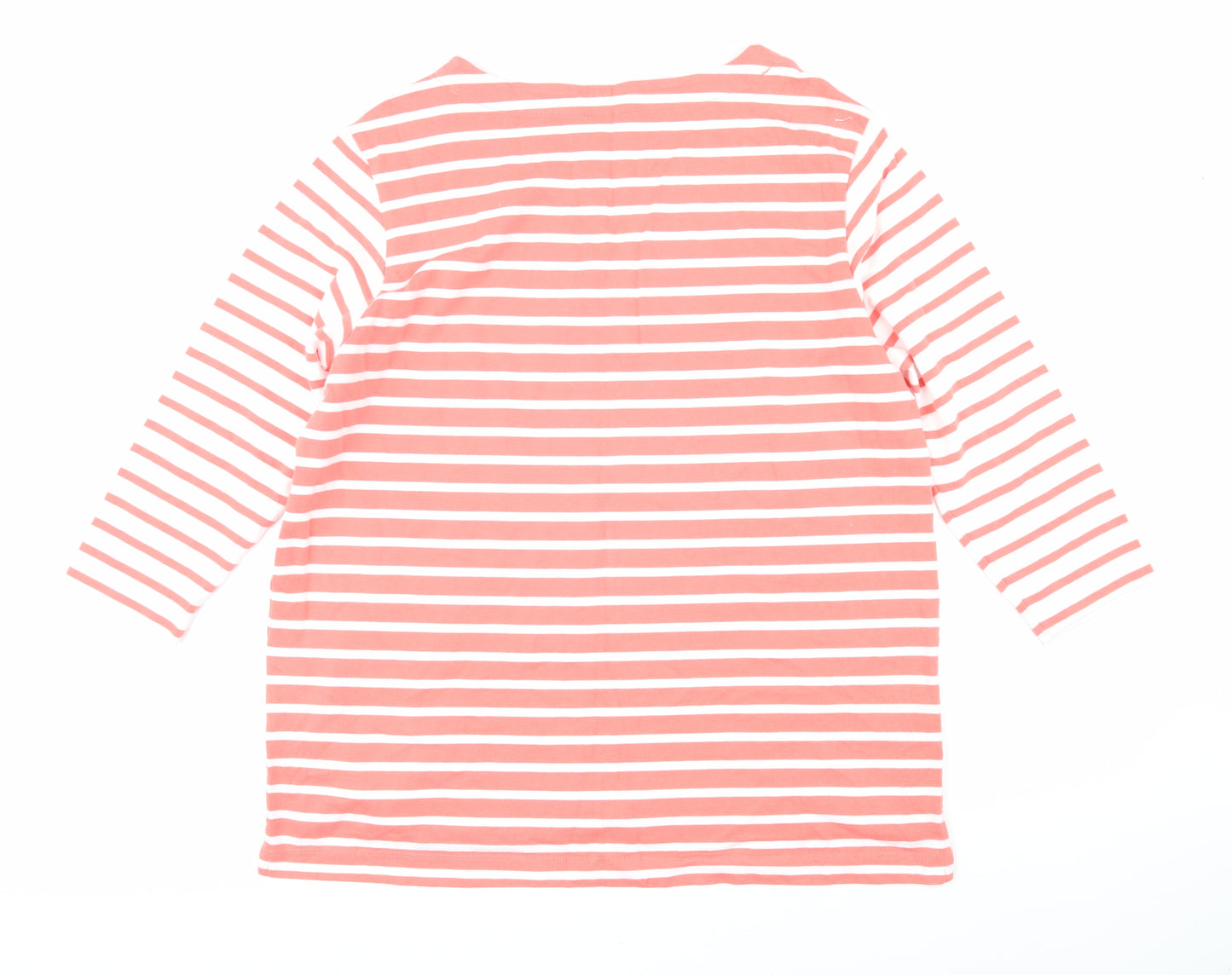 Marks and Spencer Womens Pink Striped 100% Cotton Basic T-Shirt Size 16 Boat Neck