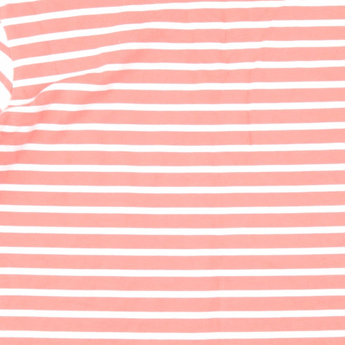 Marks and Spencer Womens Pink Striped 100% Cotton Basic T-Shirt Size 16 Boat Neck