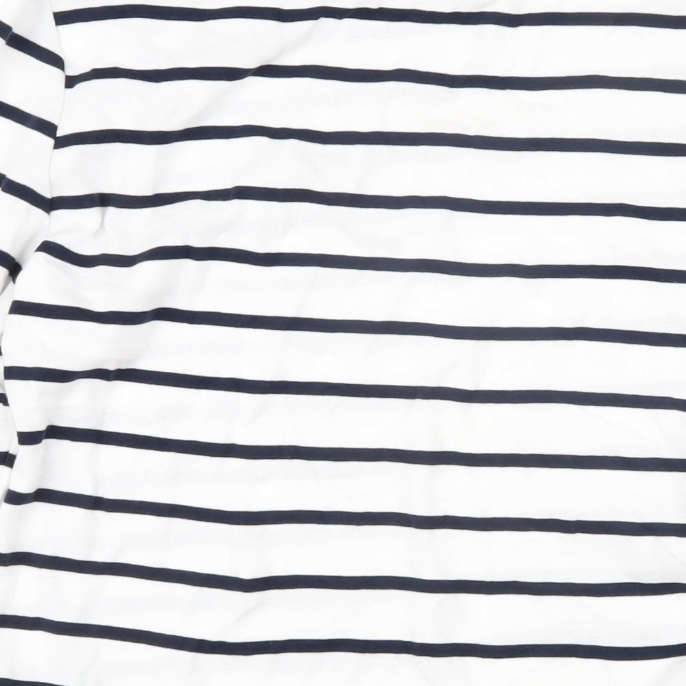 Marks and Spencer Womens Blue Striped 100% Cotton Basic T-Shirt Size 18 Boat Neck