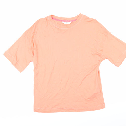 Marks & Spencer Womens Orange Modal Basic T-Shirt Size 8 Boat Neck