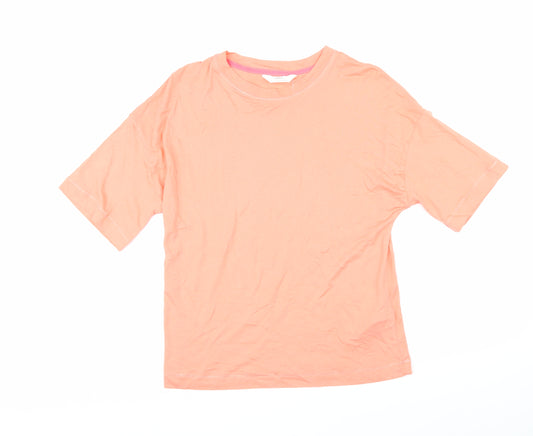 Marks & Spencer Womens Orange Modal Basic T-Shirt Size 8 Boat Neck