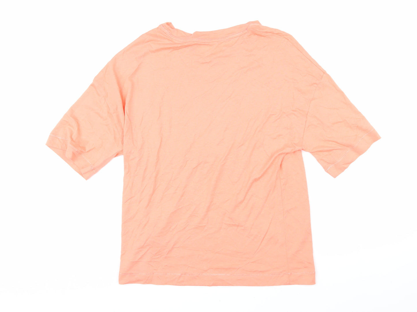 Marks & Spencer Womens Orange Modal Basic T-Shirt Size 8 Boat Neck