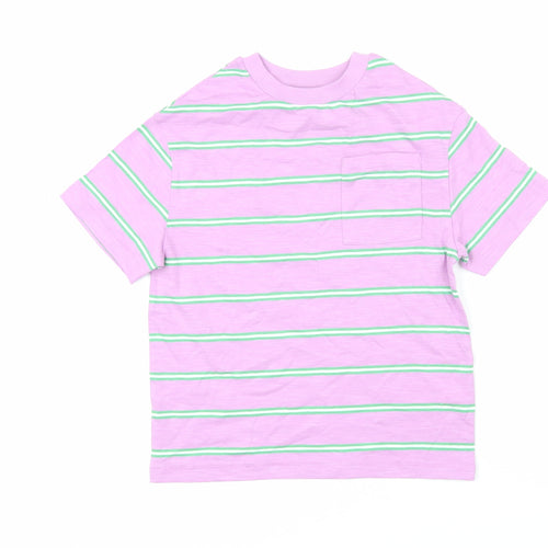 Marks and Spencer Boys Purple Striped 100% Cotton Basic T-Shirt Size 5-6 Years Round Neck Pullover