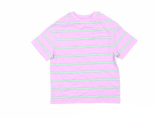 Marks and Spencer Boys Purple Striped 100% Cotton Basic T-Shirt Size 5-6 Years Round Neck Pullover