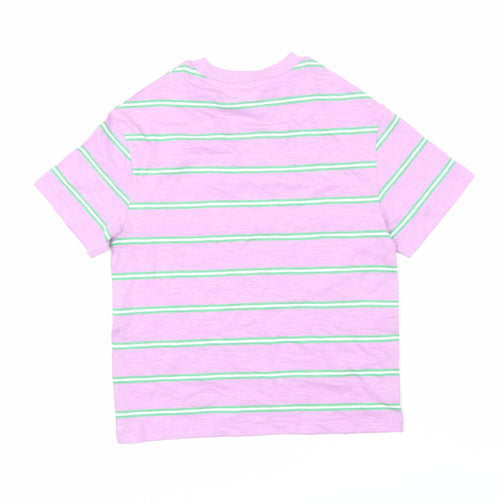 Marks and Spencer Boys Purple Striped 100% Cotton Basic T-Shirt Size 5-6 Years Round Neck Pullover