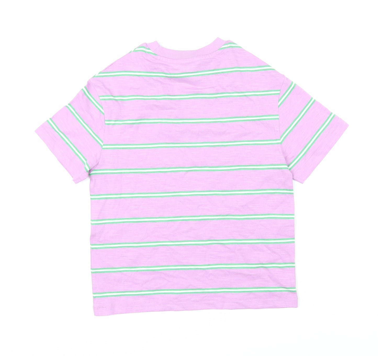 Marks and Spencer Boys Purple Striped 100% Cotton Basic T-Shirt Size 5-6 Years Round Neck Pullover