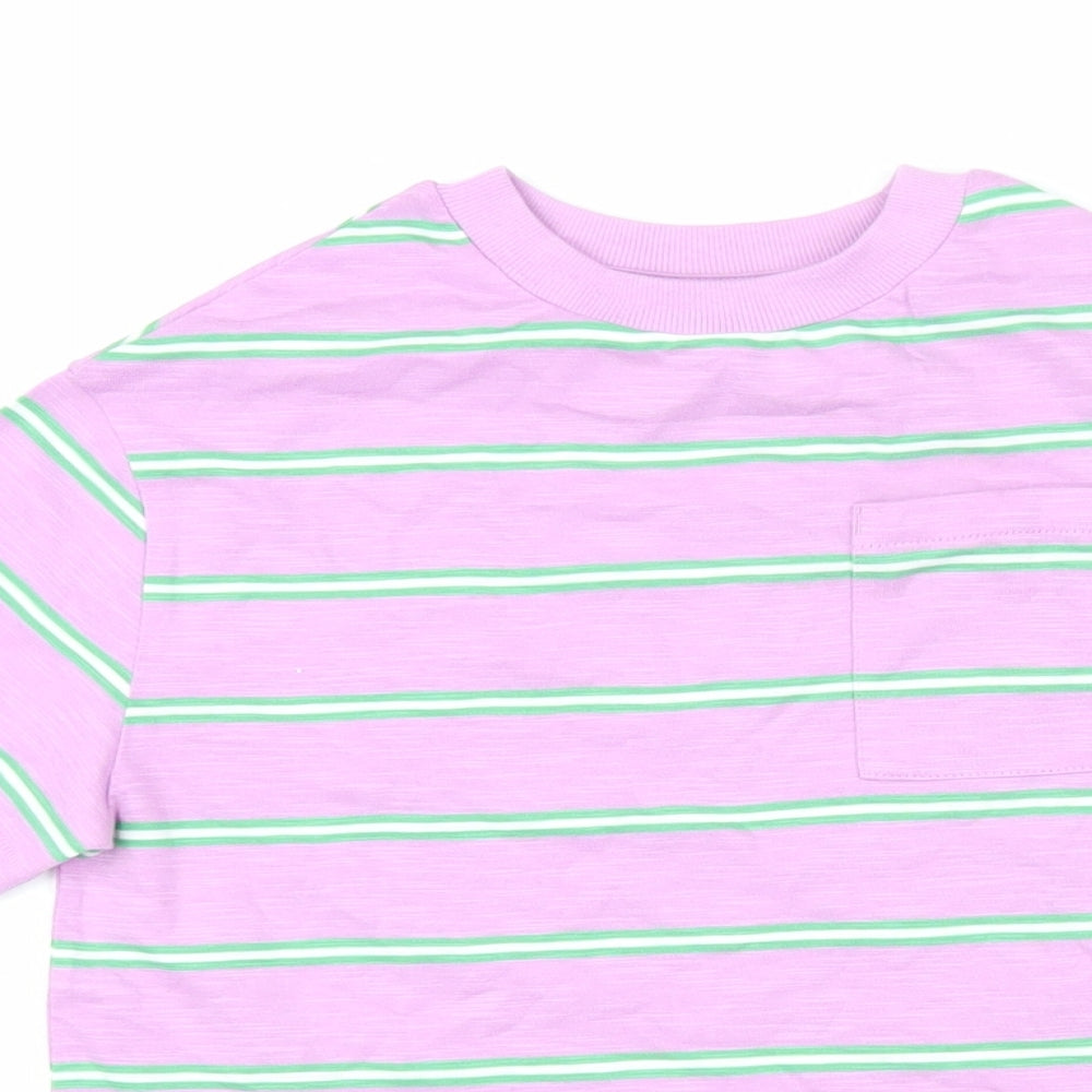 Marks and Spencer Boys Purple Striped 100% Cotton Basic T-Shirt Size 5-6 Years Round Neck Pullover