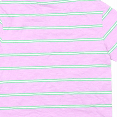 Marks and Spencer Boys Purple Striped 100% Cotton Basic T-Shirt Size 5-6 Years Round Neck Pullover