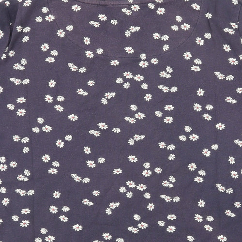 Marks and Spencer Womens Blue Floral 100% Cotton Basic T-Shirt Size 16 Boat Neck