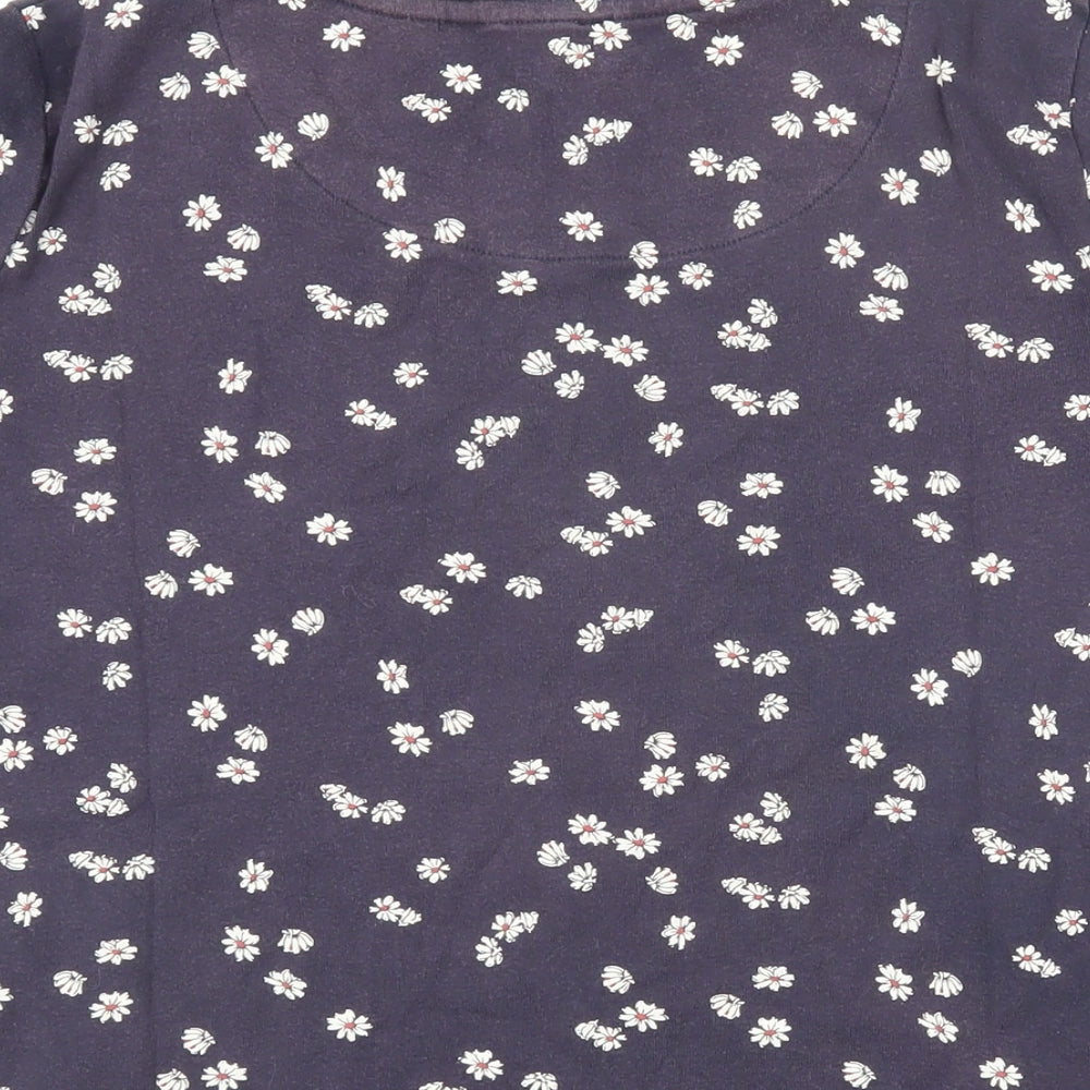 Marks and Spencer Womens Blue Floral 100% Cotton Basic T-Shirt Size 16 Boat Neck