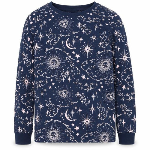 Marks and Spencer Girls Blue Geometric 100% Cotton Pullover Sweatshirt Size 11-12 Years Pullover - Moon & Stars