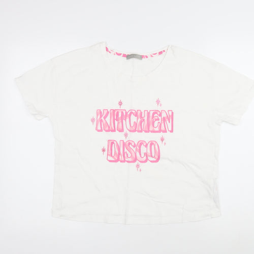 New Look Womens White 100% Cotton Basic T-Shirt Size S Scoop Neck - Kitchen Disco