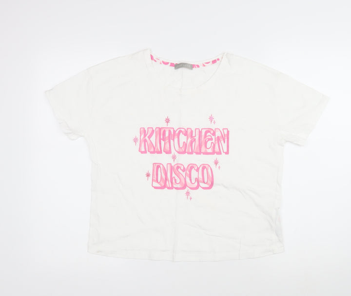 New Look Womens White 100% Cotton Basic T-Shirt Size S Scoop Neck - Kitchen Disco