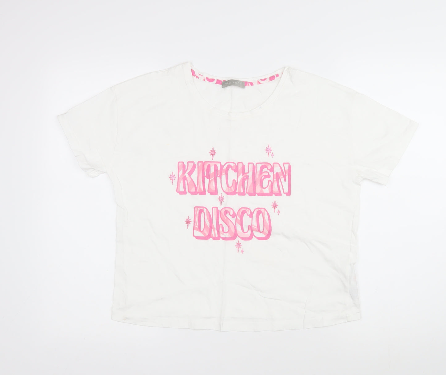 New Look Womens White 100% Cotton Basic T-Shirt Size S Scoop Neck - Kitchen Disco