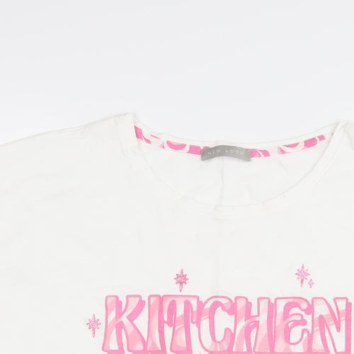 New Look Womens White 100% Cotton Basic T-Shirt Size S Scoop Neck - Kitchen Disco