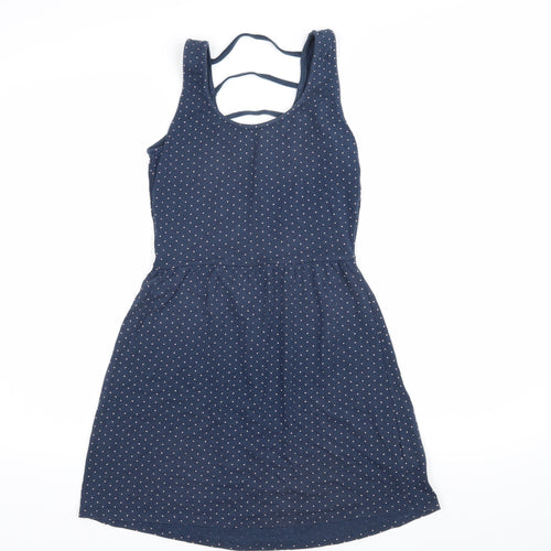 Bershka Womens Blue Polka Dot Cotton A-Line Size S Scoop Neck Pullover