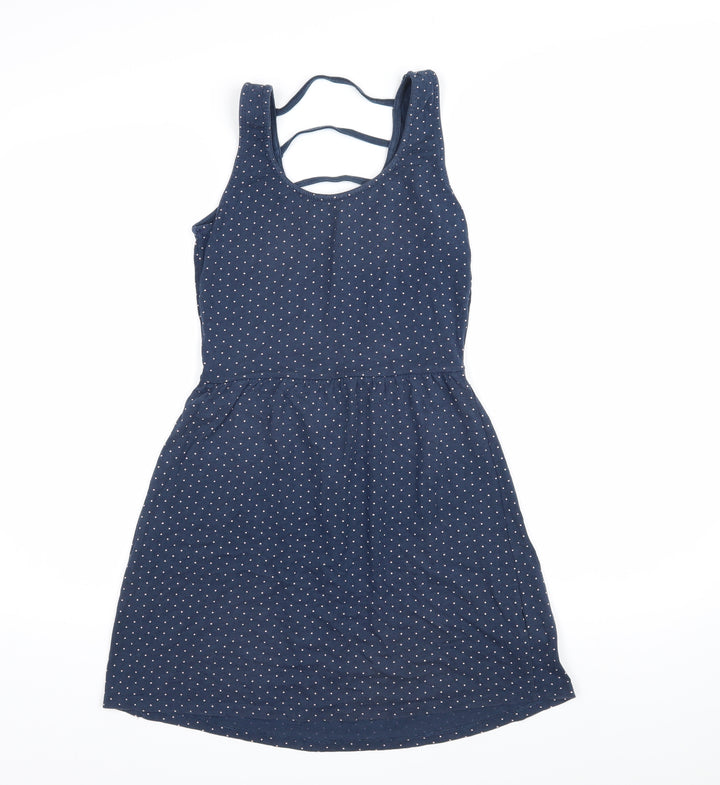 Bershka Womens Blue Polka Dot Cotton A-Line Size S Scoop Neck Pullover