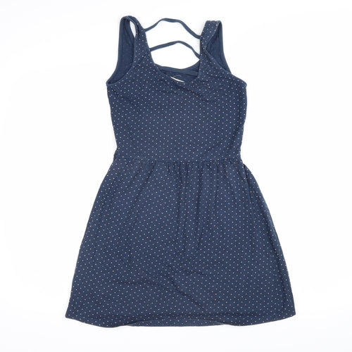 Bershka Womens Blue Polka Dot Cotton A-Line Size S Scoop Neck Pullover