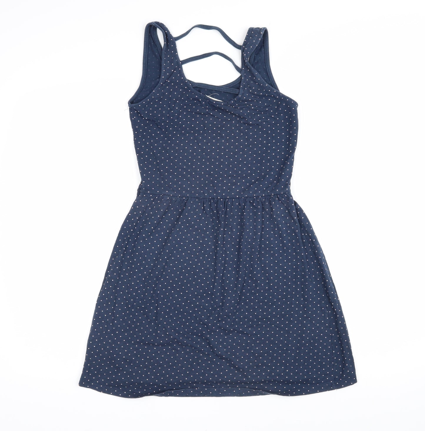 Bershka Womens Blue Polka Dot Cotton A-Line Size S Scoop Neck Pullover