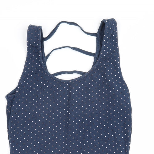 Bershka Womens Blue Polka Dot Cotton A-Line Size S Scoop Neck Pullover