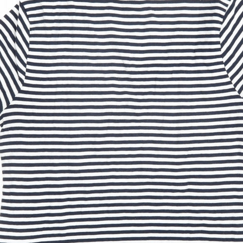 Marks and Spencer Womens Blue Striped 100% Cotton Basic T-Shirt Size 14 Round Neck