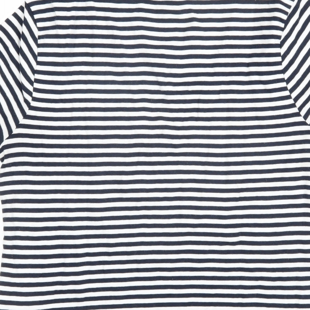 Marks and Spencer Womens Blue Striped 100% Cotton Basic T-Shirt Size 14 Round Neck