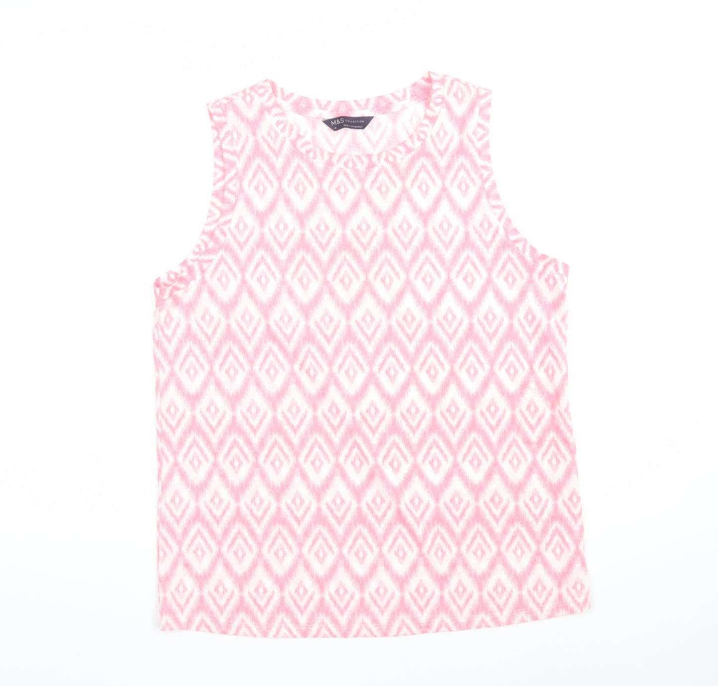 Marks and Spencer Womens Pink Geometric Polyester Basic T-Shirt Size 10 Scoop Neck