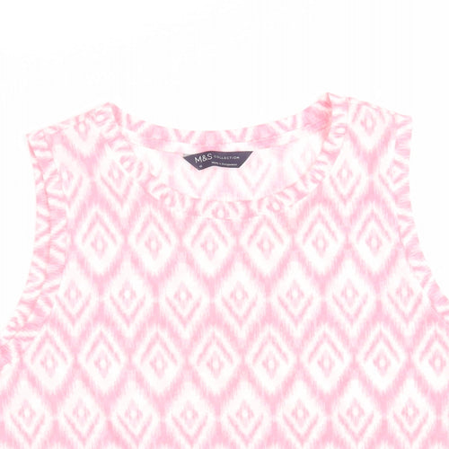 Marks and Spencer Womens Pink Geometric Polyester Basic T-Shirt Size 10 Scoop Neck