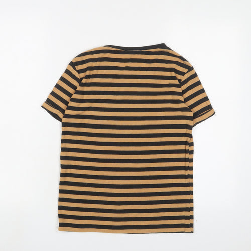 Zara Womens Brown Striped Viscose Basic T-Shirt Size S Crew Neck