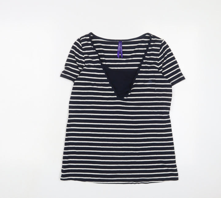Seraphine Womens Blue Striped Viscose Basic T-Shirt Size XS V-Neck