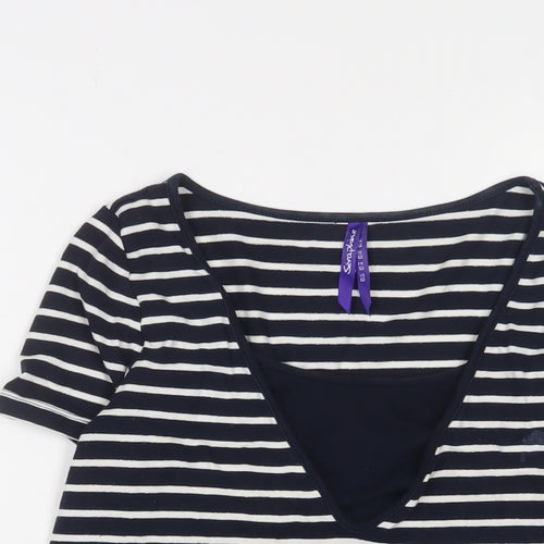 Seraphine Womens Blue Striped Viscose Basic T-Shirt Size XS V-Neck