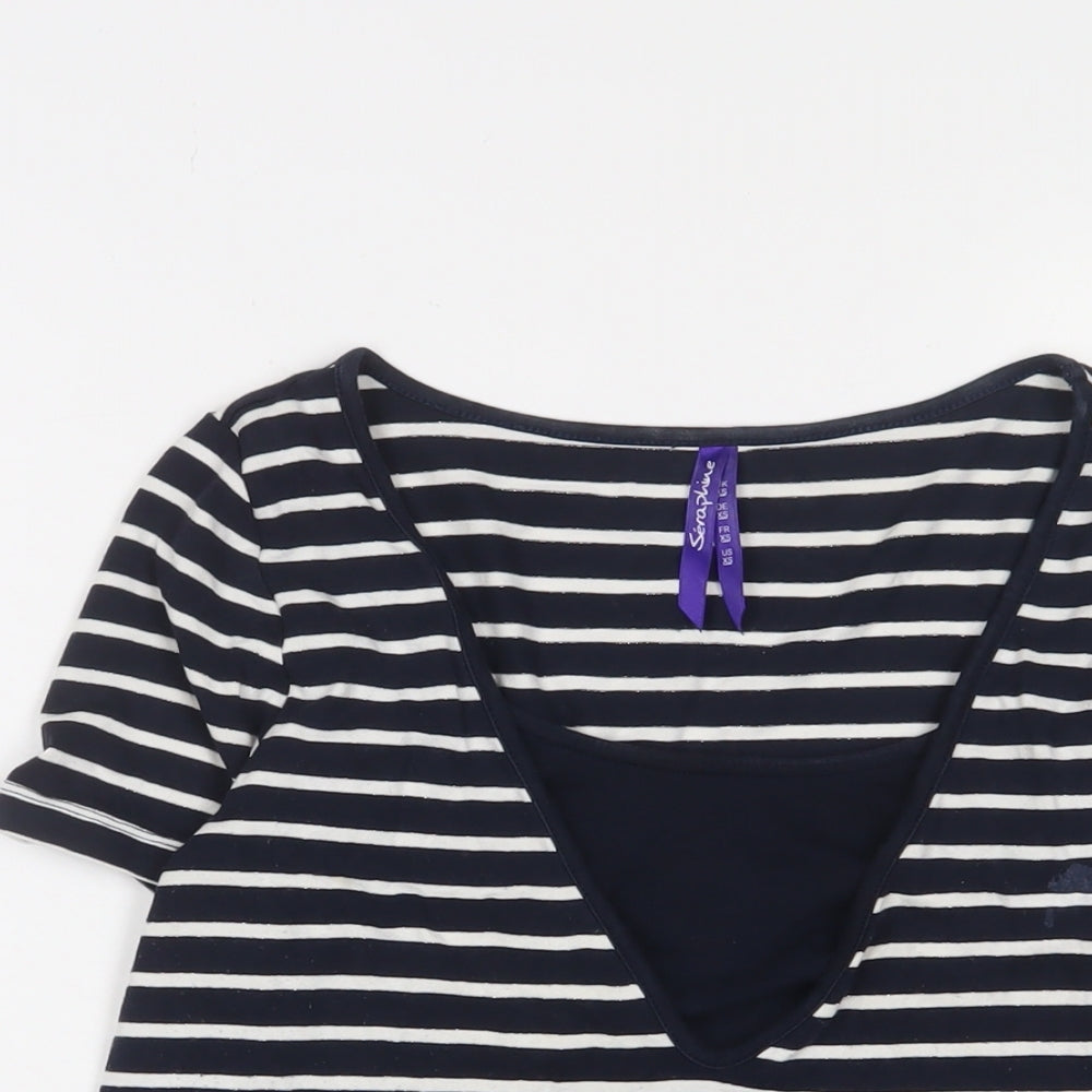 Seraphine Womens Blue Striped Viscose Basic T-Shirt Size XS V-Neck