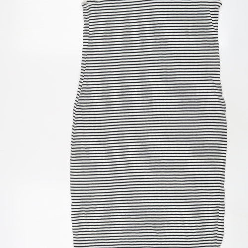 Marks and Spencer Womens White Striped Cotton Tank Dress Size 16 Crew Neck Button