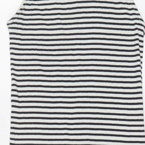 Marks and Spencer Womens White Striped Cotton Tank Dress Size 16 Crew Neck Button