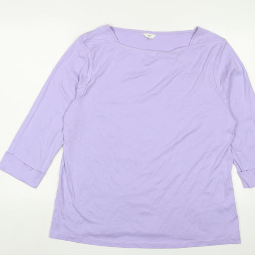 Cotton Traders Womens Purple Cotton Basic T-Shirt Size 24 Boat Neck
