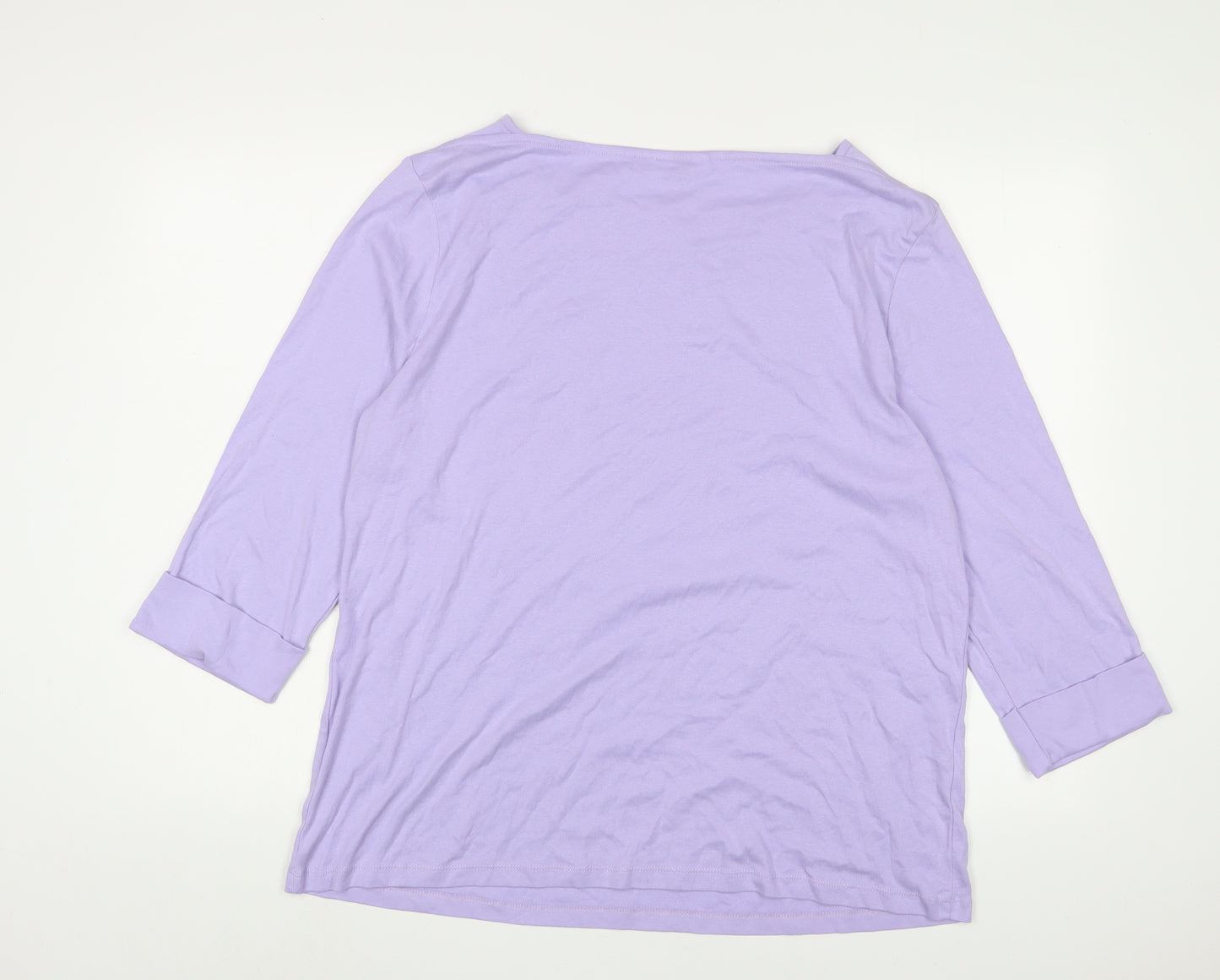 Cotton Traders Womens Purple Cotton Basic T-Shirt Size 24 Boat Neck