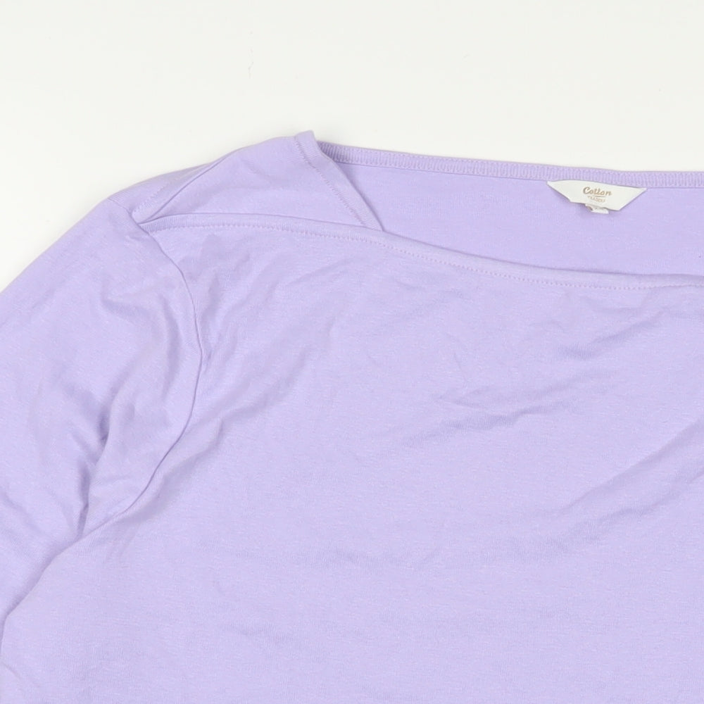 Cotton Traders Womens Purple Cotton Basic T-Shirt Size 24 Boat Neck
