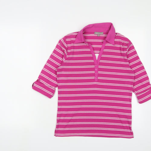 First Avenue Womens Pink Striped Polyester Basic Polo Size S Collared