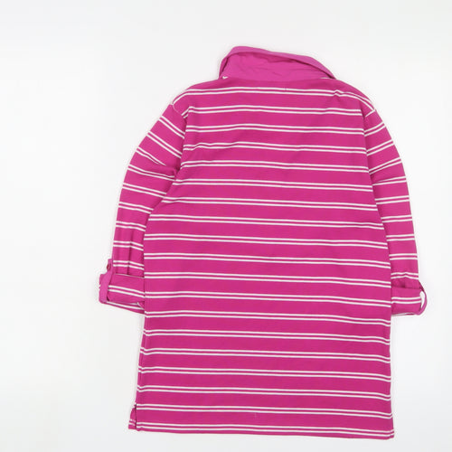 First Avenue Womens Pink Striped Polyester Basic Polo Size S Collared