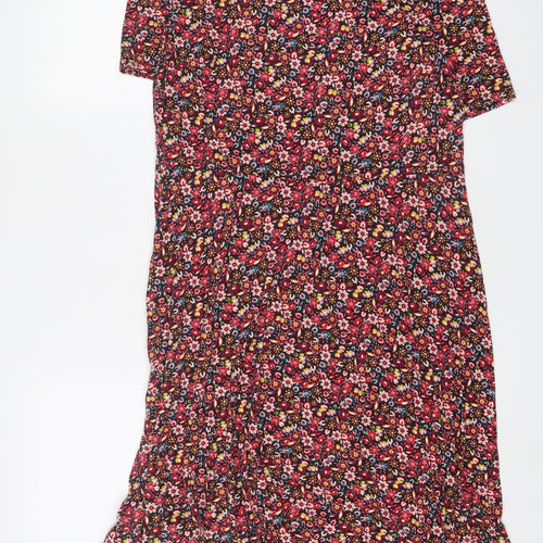 Marks and Spencer Womens Pink Floral Viscose A-Line Size 16 Boat Neck Pullover