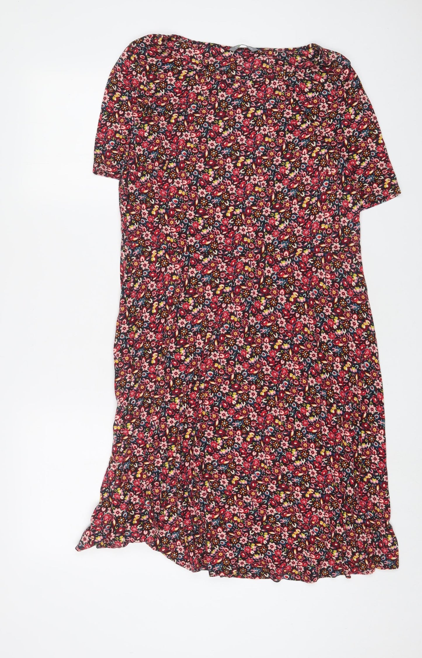 Marks and Spencer Womens Pink Floral Viscose A-Line Size 16 Boat Neck Pullover