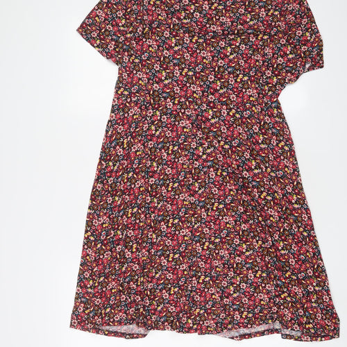 Marks and Spencer Womens Pink Floral Viscose A-Line Size 16 Boat Neck Pullover