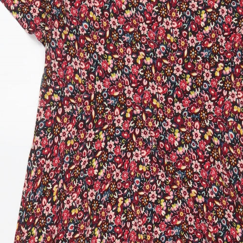 Marks and Spencer Womens Pink Floral Viscose A-Line Size 16 Boat Neck Pullover