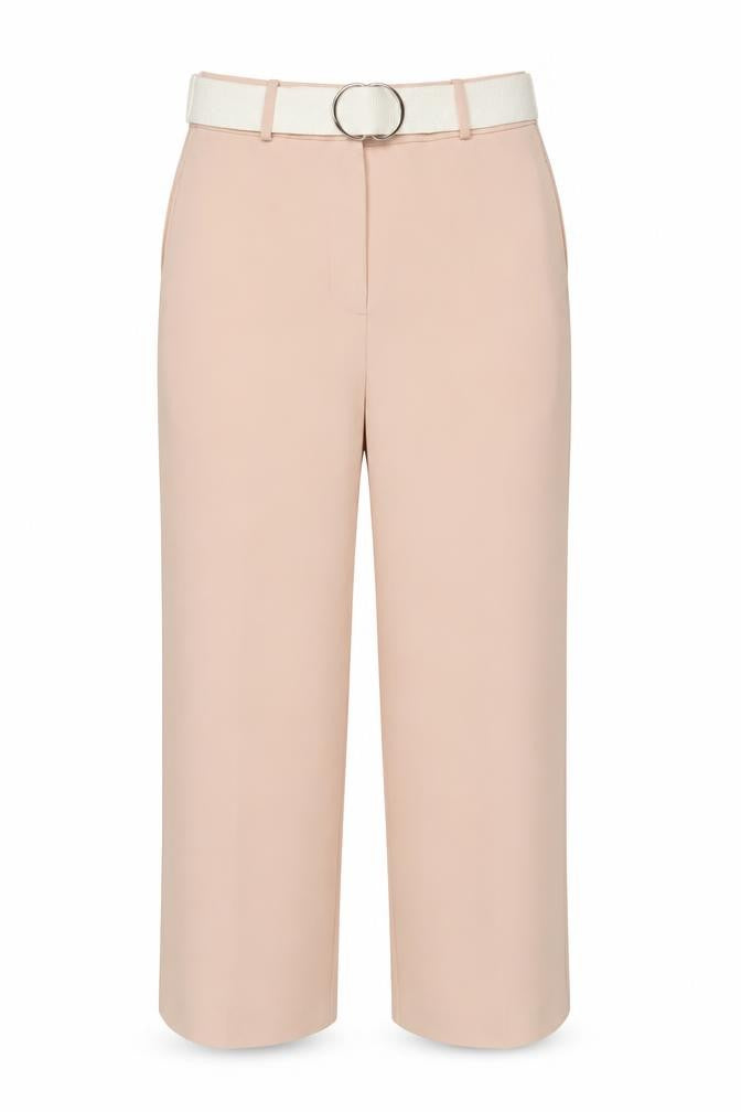 Front view of Zara women’s blue polyester trousers, size S, 24-inch leg regular button - belted