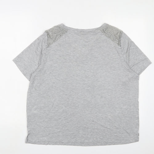 Marks and Spencer Womens Grey Viscose Basic T-Shirt Size L V-Neck Pullover - Lace