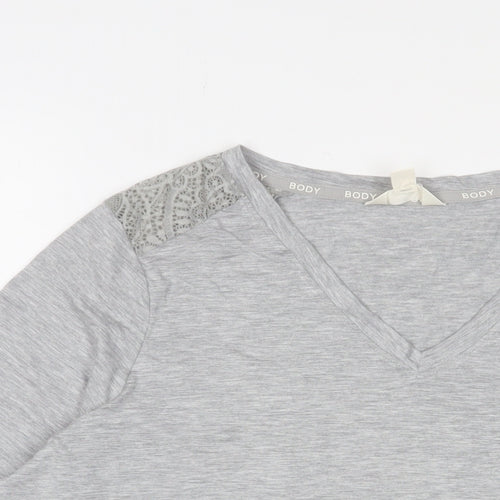 Marks and Spencer Womens Grey Viscose Basic T-Shirt Size L V-Neck Pullover - Lace