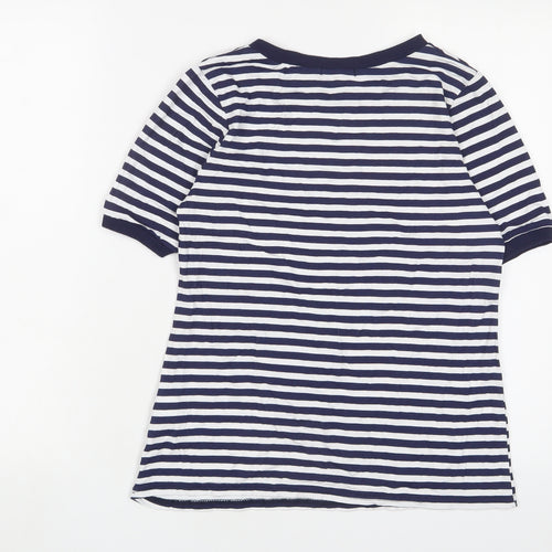 Boohoo Womens Blue Striped Viscose Basic T-Shirt Size 8 Crew Neck